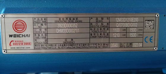400V 1250KVA 웨이차이 디젤 발전기 세트 1000KW 방향 주입 엔진과 함께 큰 전원 공급 장비